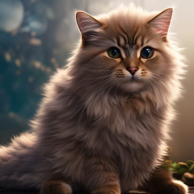 Armored Fluffy Cat: Traditional Watercolor Art