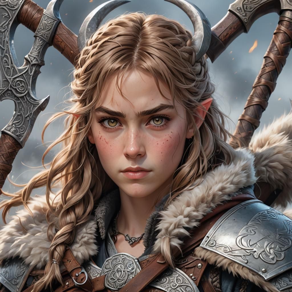 Viking Hermione Granger in 3D Anime Style