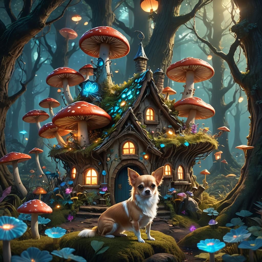 Enchanted Bioluminescent Forest Fairy House