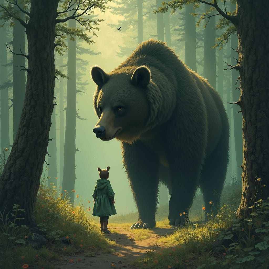 Boy Meets Bear in Lush Forest