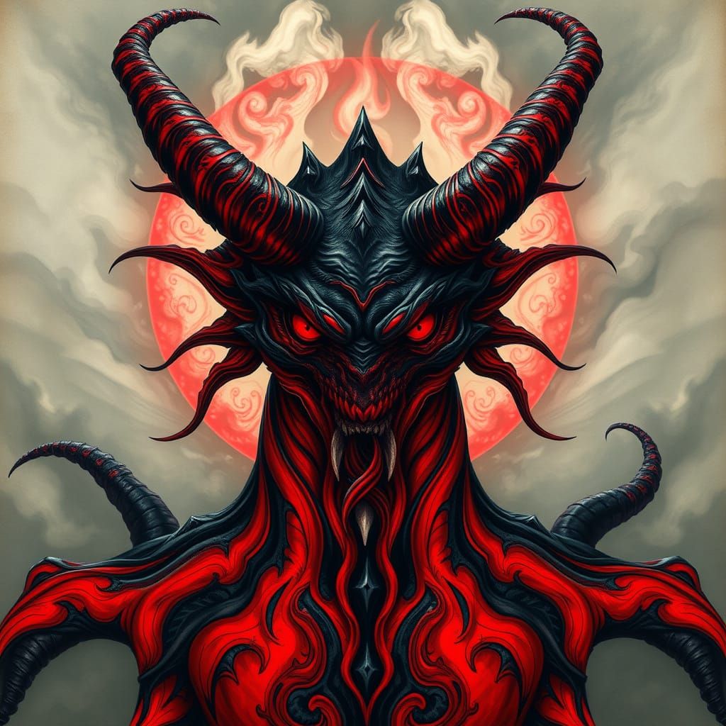 Majestic Demon in Dark, Cosmic Art Style
