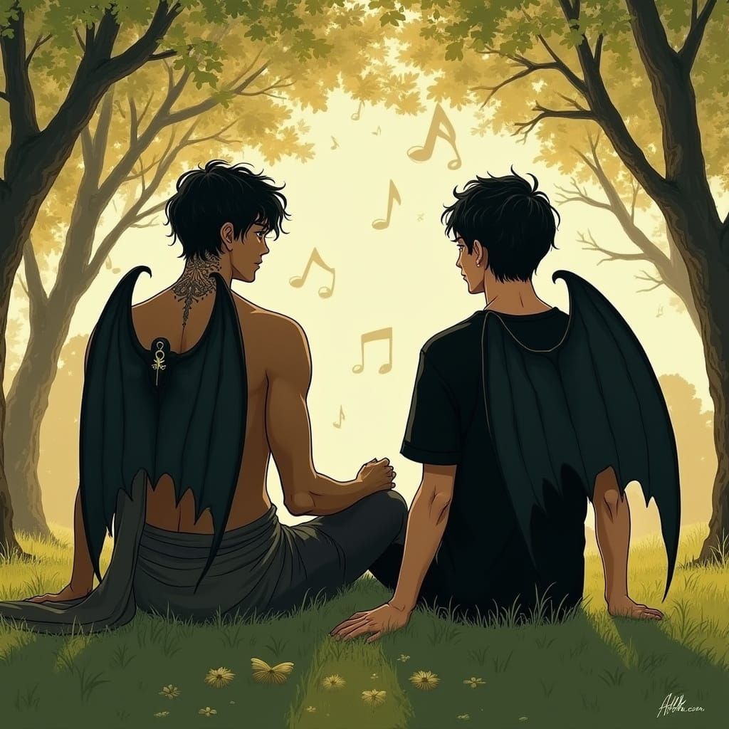 Two Figures in a Lush, Dreamy Meadow Scene