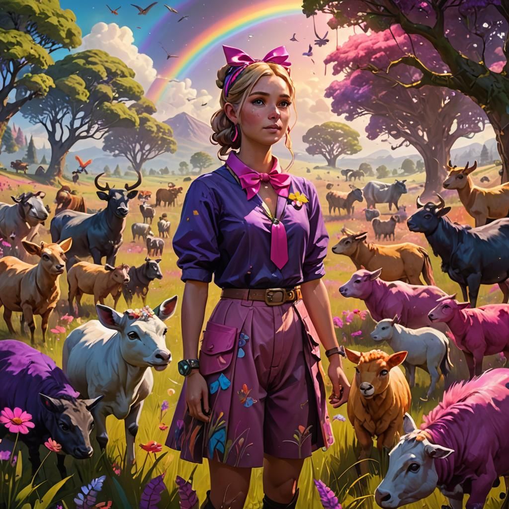 Livestock Breeder in Rainbow Meadow, Fantasy Art