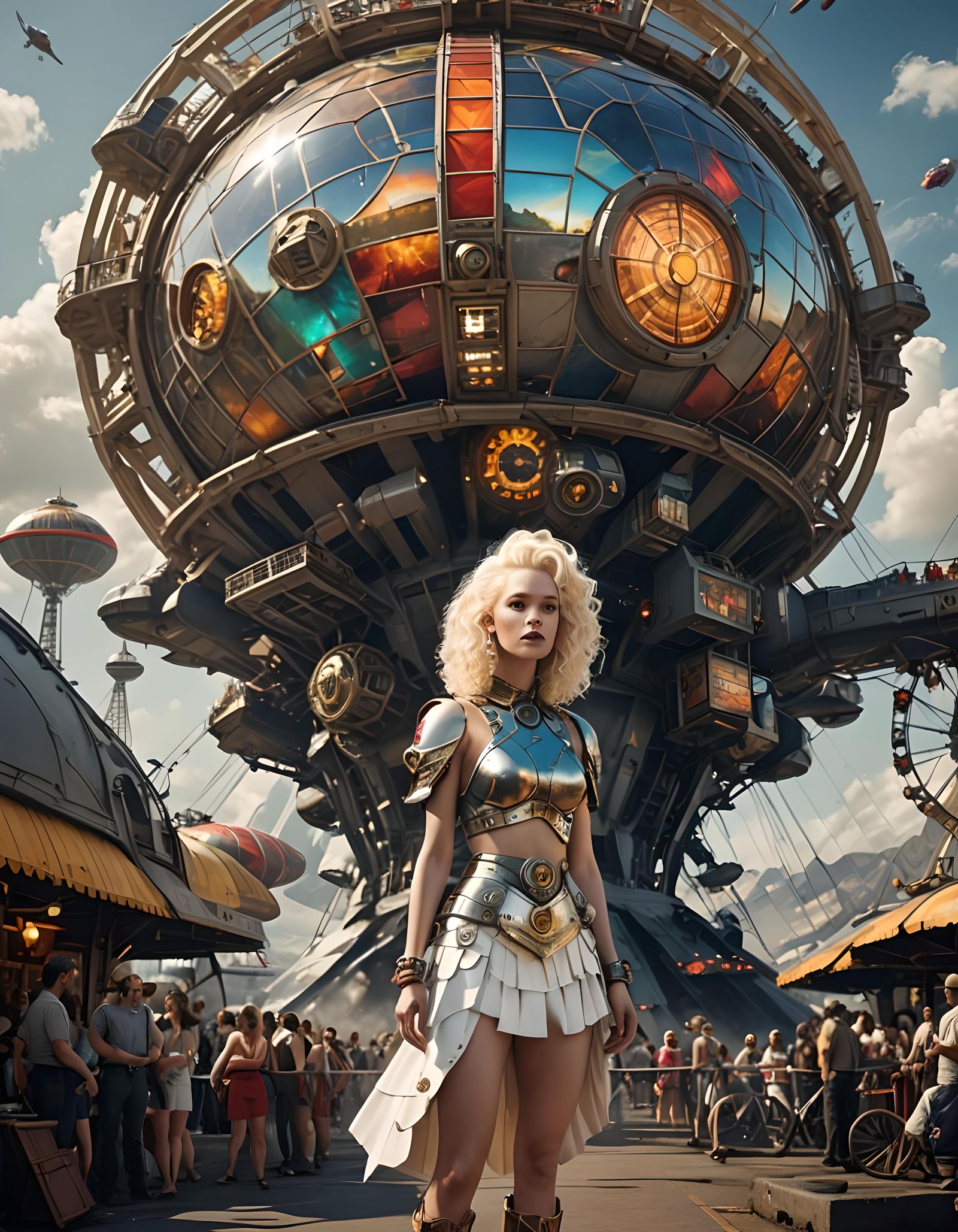 Surreal Armored Woman and Earth Cross-Section