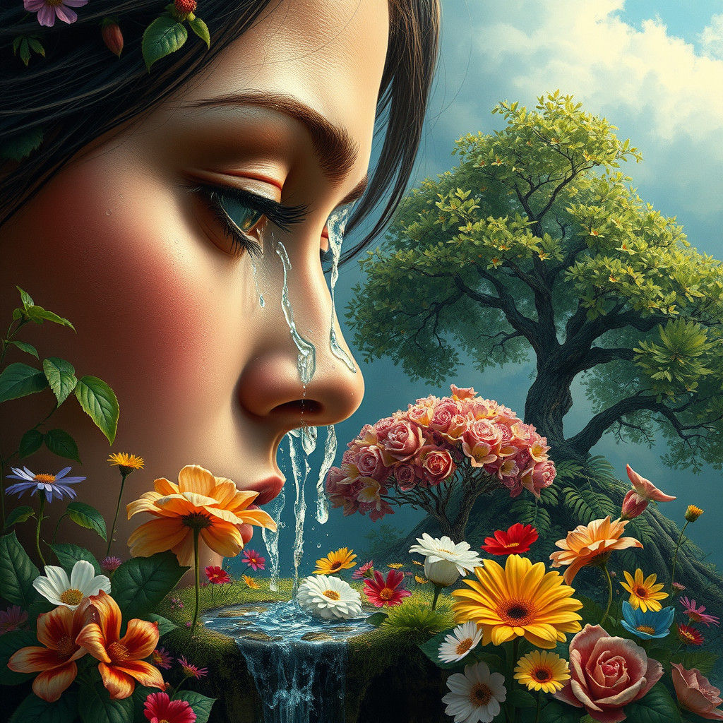 Tears Nourishing Earth in Pre-Raphaelite Style