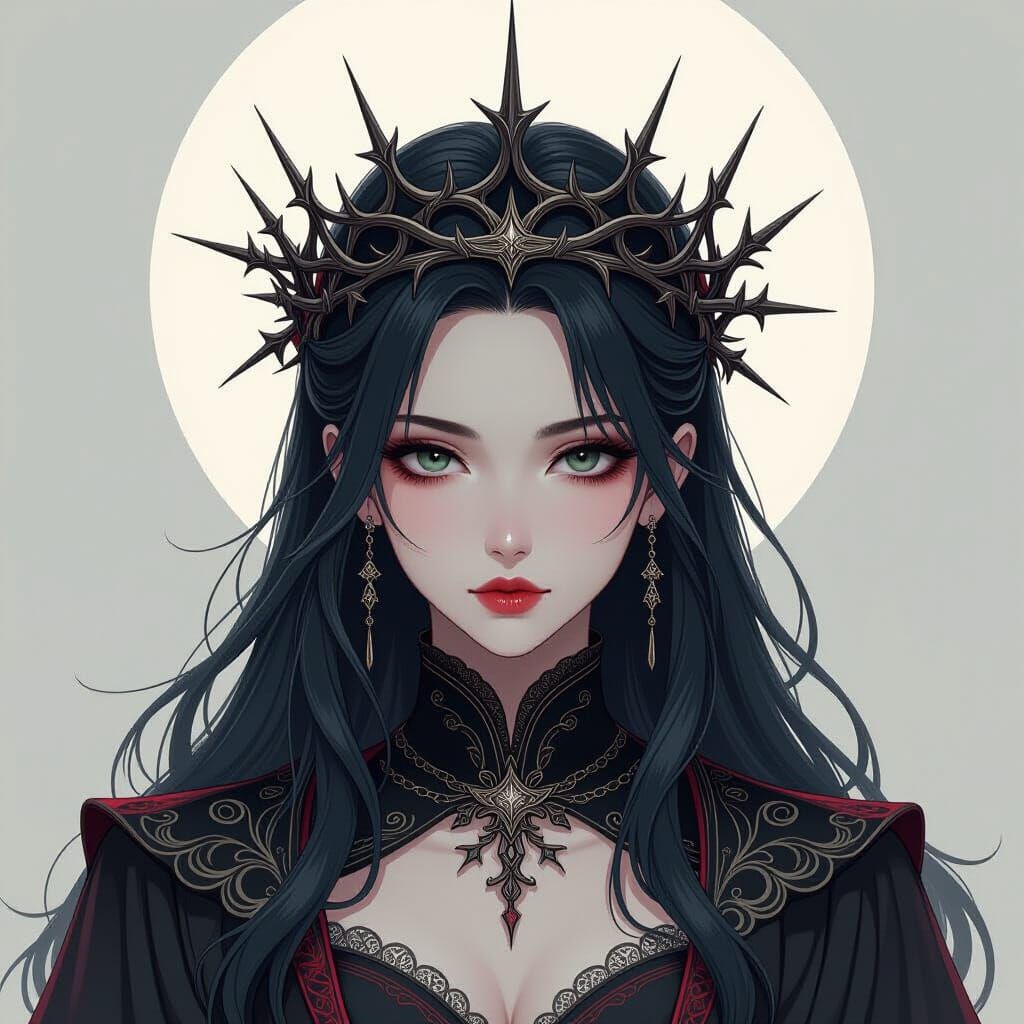 Regal Figure with Crown of Thorns in Dark Fantasy Anime Styl...