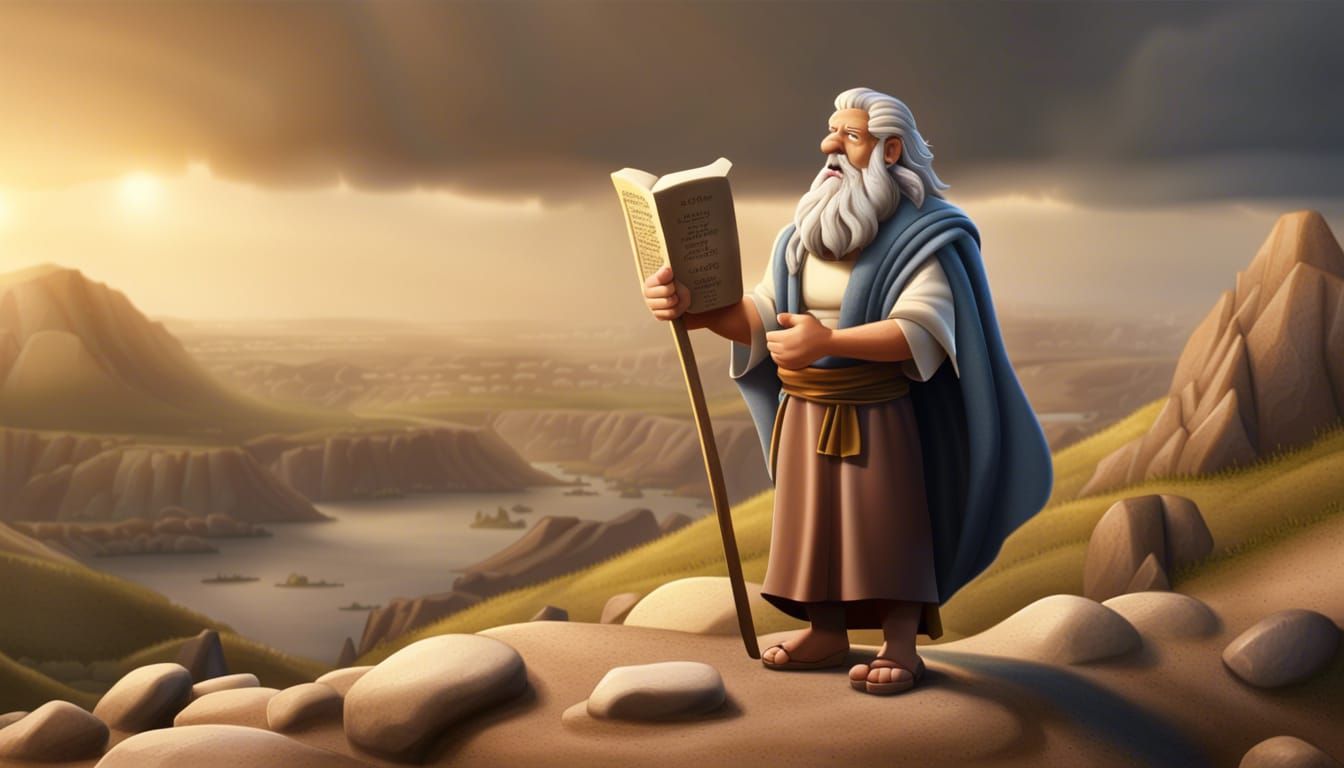 Cartoon Moses with Ten Commandments Tablets