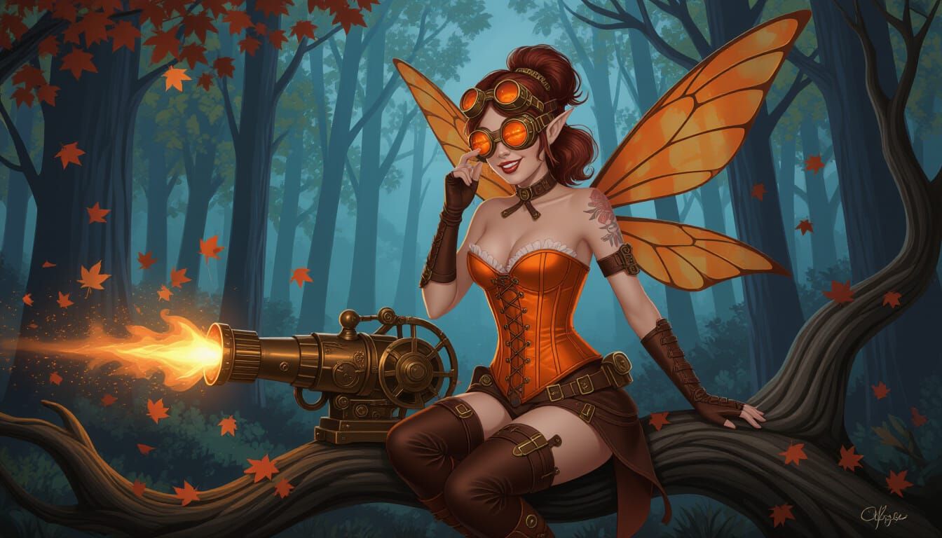 Autumn Steampunk Faerie in Twilight Forest