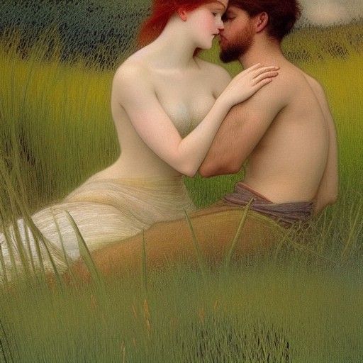 Lovers in Barley Field: Ethereal Fantasy Art