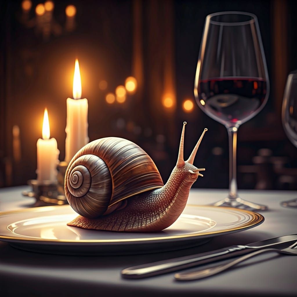 Snail's Fine Dining Experience: A Hyperrealistic Digital Pai...