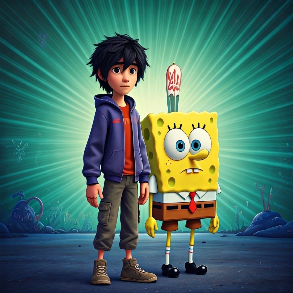 Hiro Hamada and SpongeBob's Dismay: 3D Render
