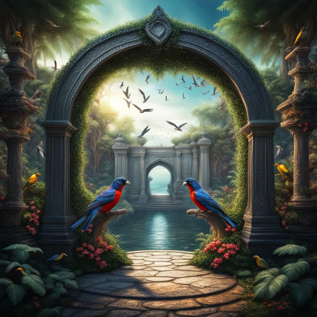 Exotic Birds Guard a Mysterious Love Portal
