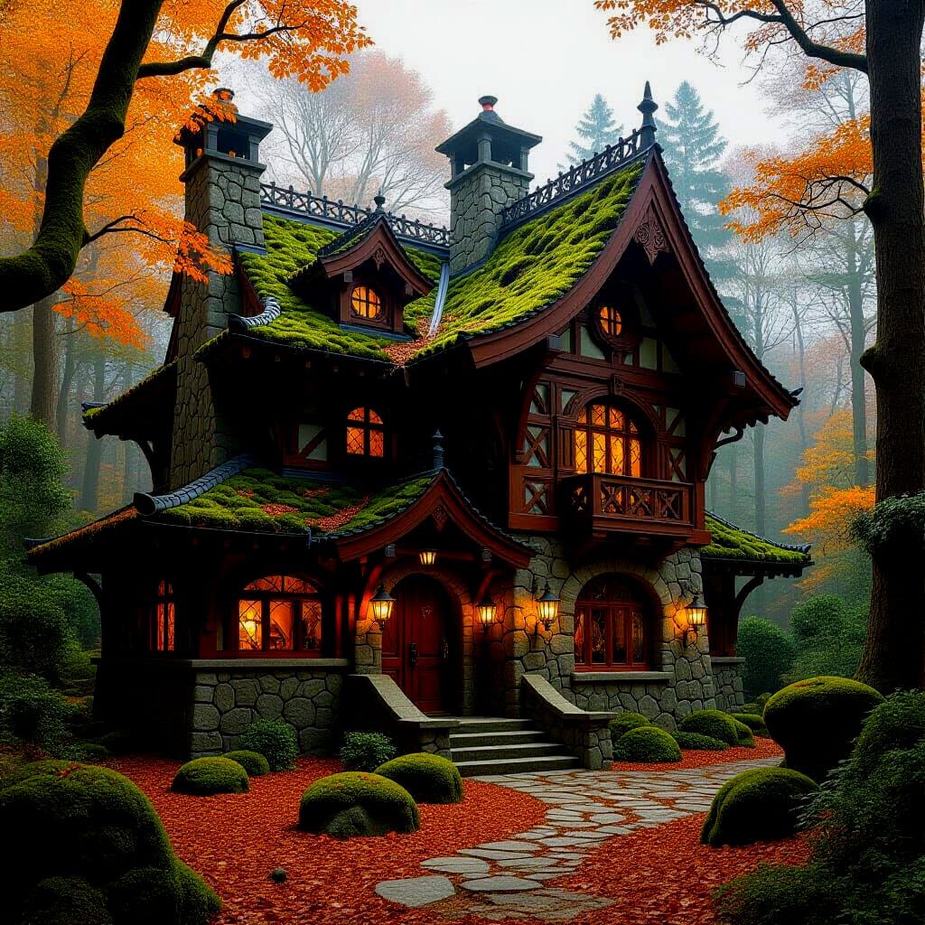 Enchanting Log Estate in Autumn Forest