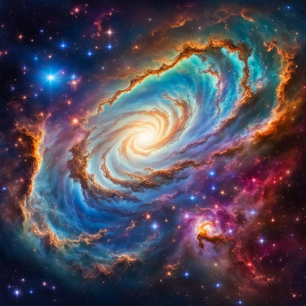 Vivid Galaxy with Neon Nebulae and Star Clusters