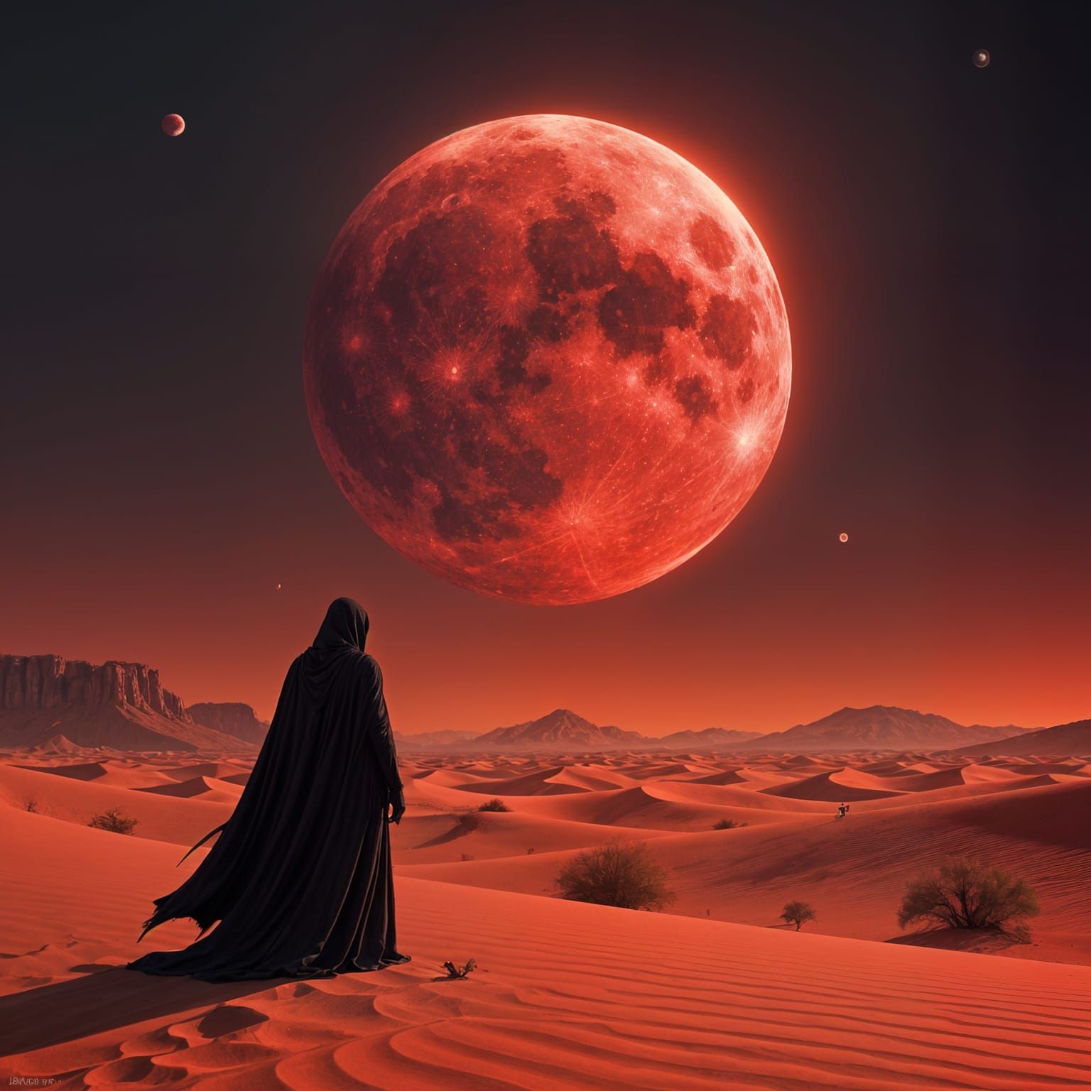 Death Under a Blood Red Moon in Desert