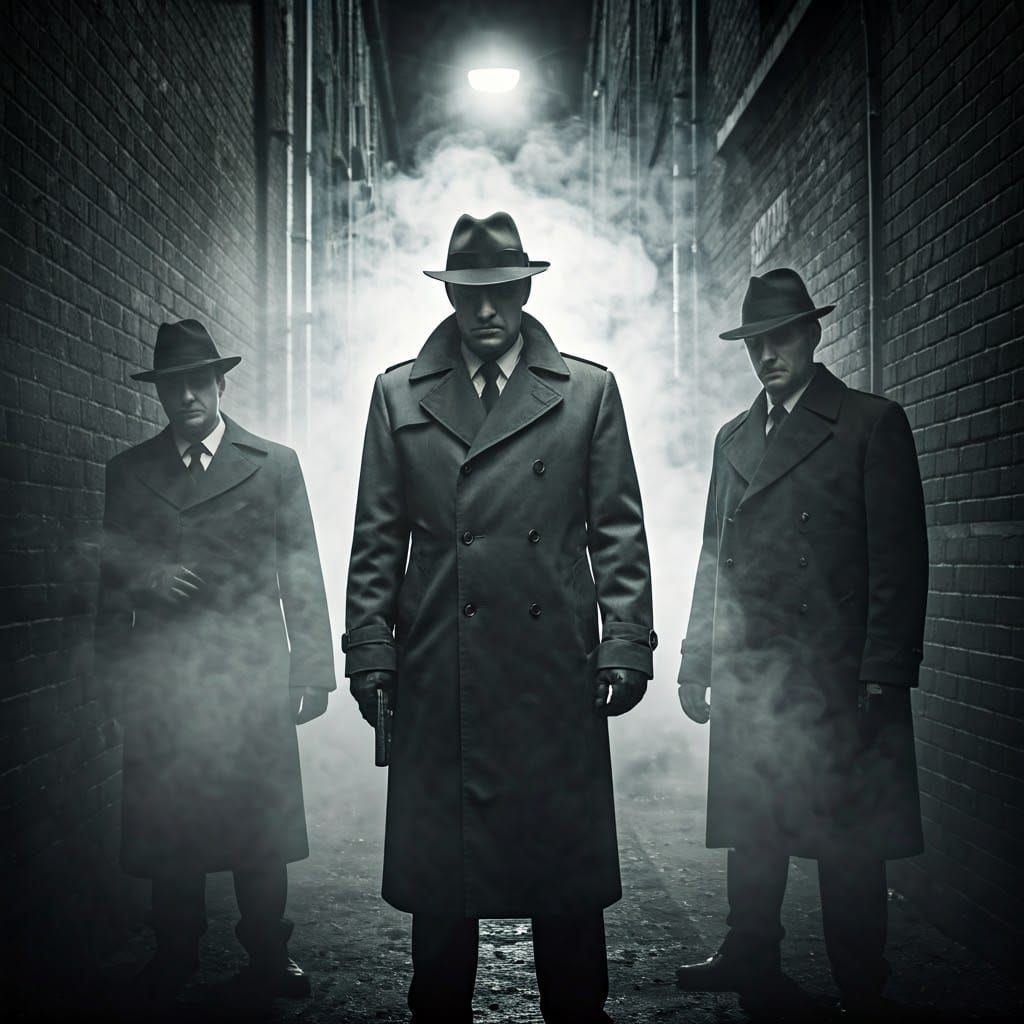 Gritty Men in Shadows, High Contrast Black and White