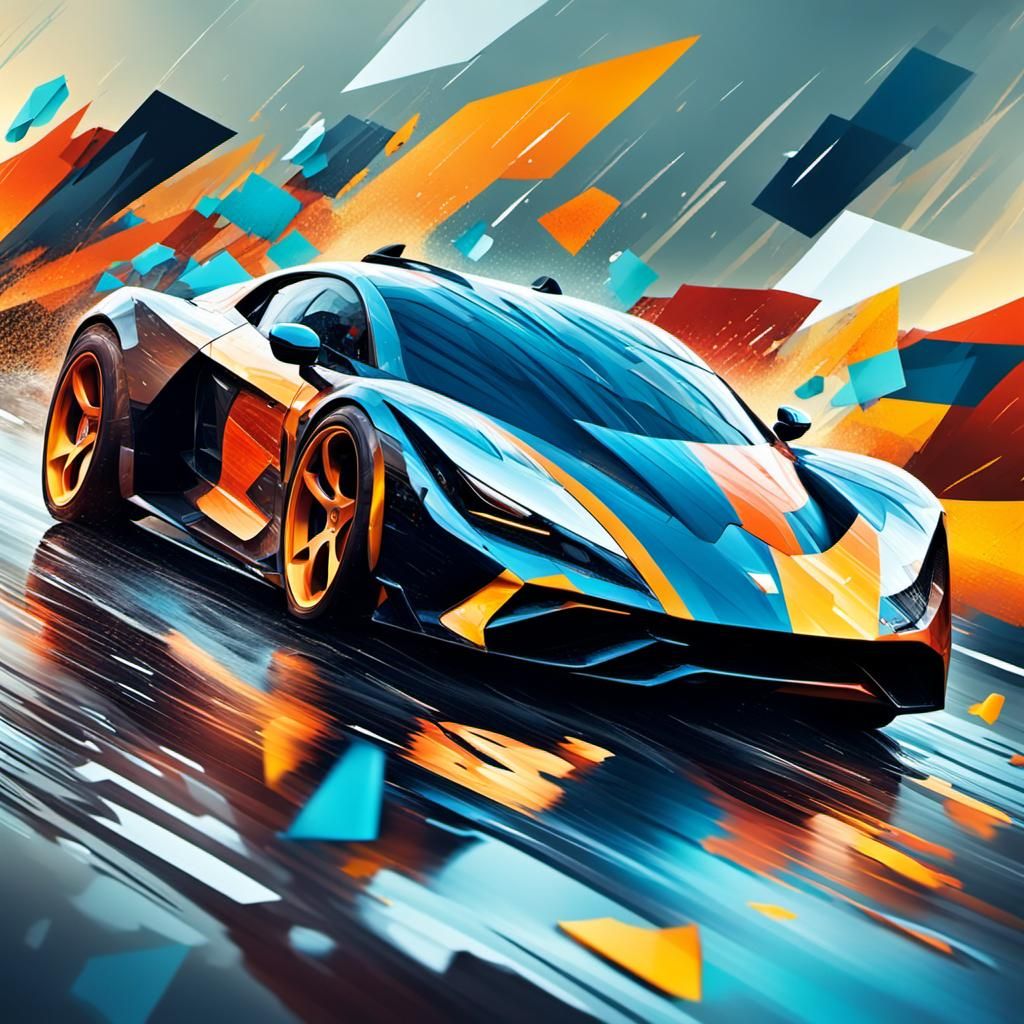 Abstrac Art: Close-up of the side of a futuristic supercar, ...