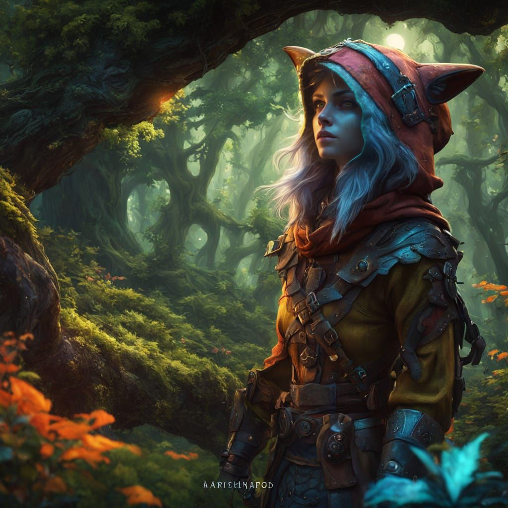 Enchanted Forest Rogue: Whimsical She-Fox Hooded Adventurer