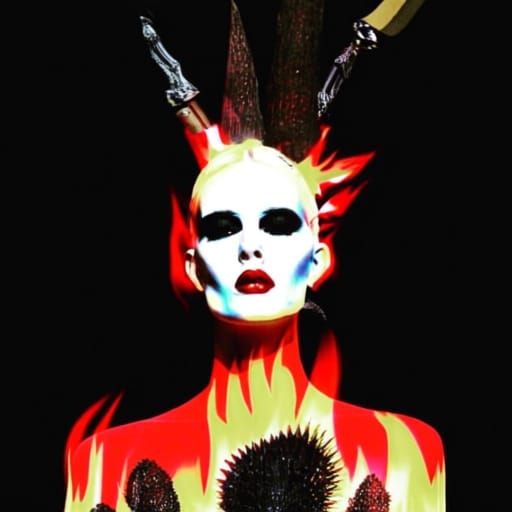 Fashion Rebellion with Gothic Flames and Dark Couture