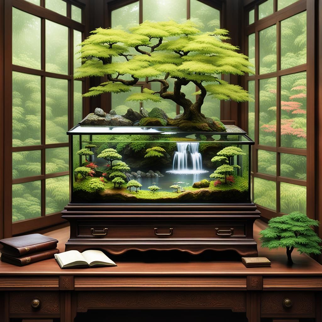 Japanese Garden Terrarium in Detailed Matte Painting