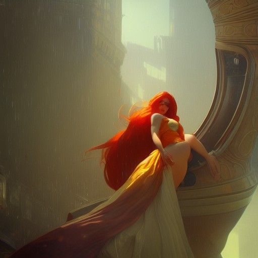 Voluptuous Redhead Concept Art in Art Nouveau Style