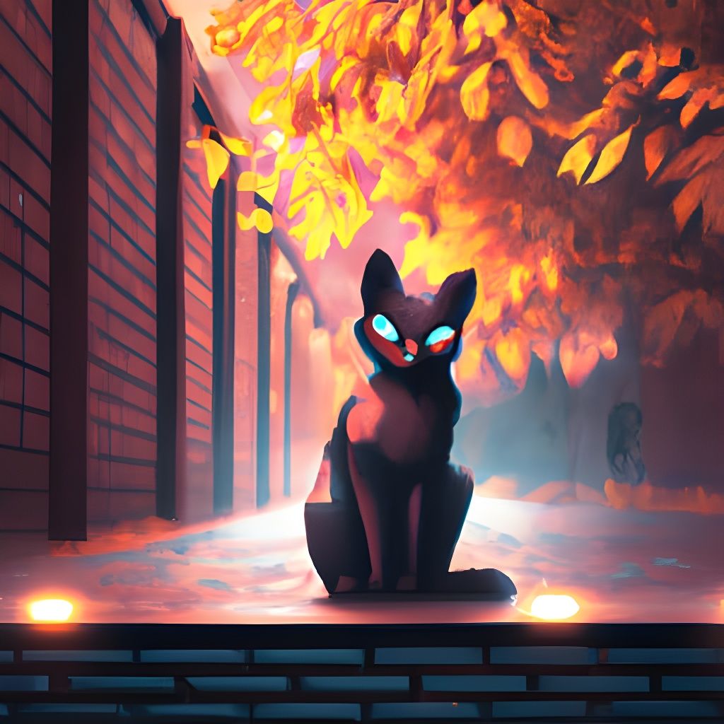 Cyberpunk Black Cat in Neon Cityscape