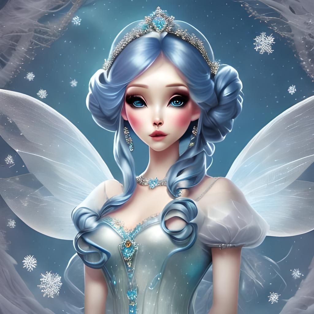 Snow Queen with Ice Crown and Silver Wings