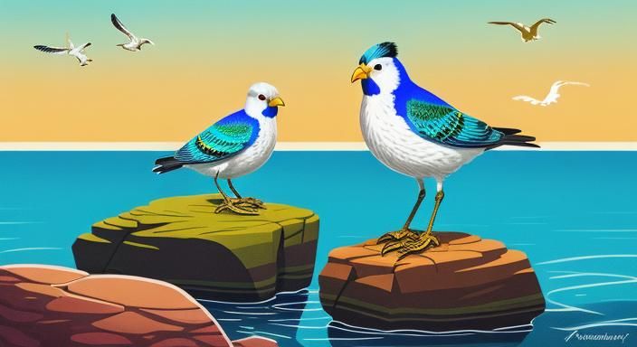 Wingless Bird on Rock in Splash Art Style
