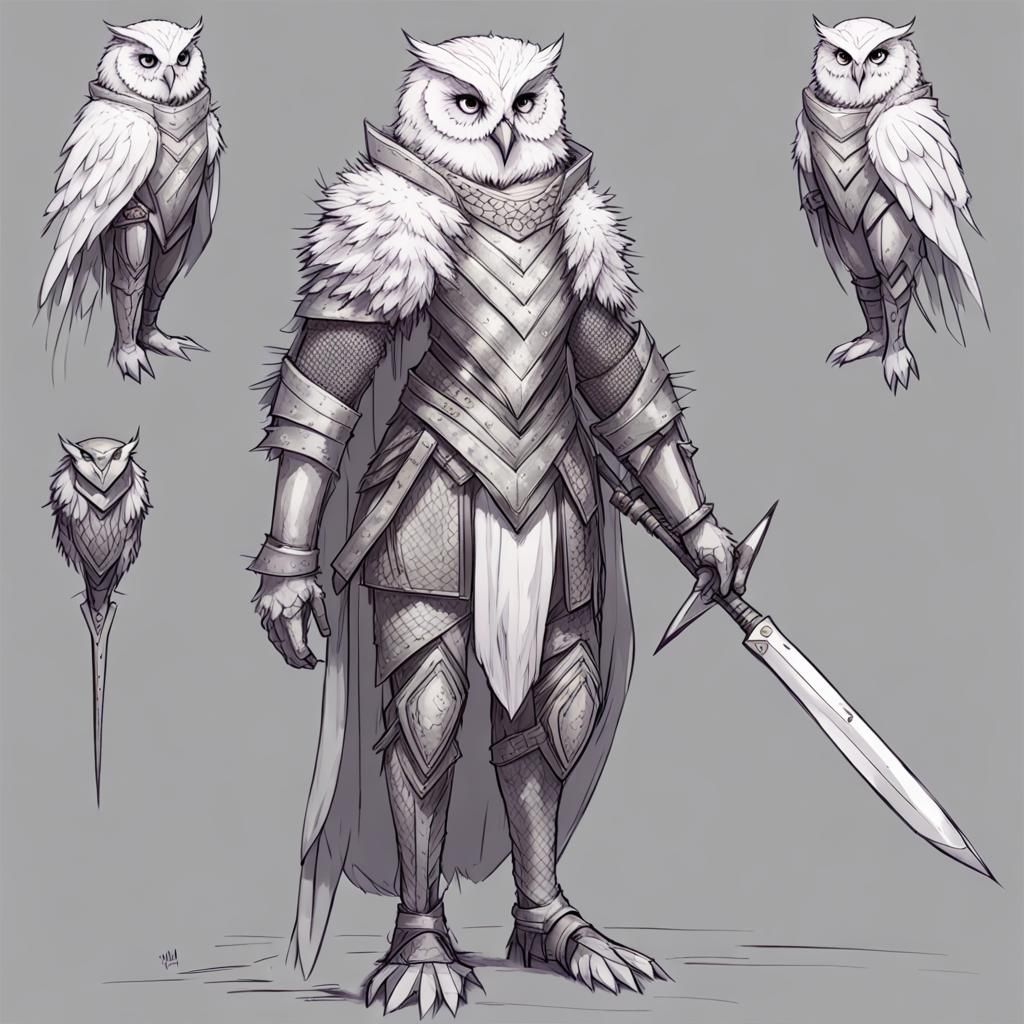 Owl-Folk Warrior in Chainmail Armor Sketch