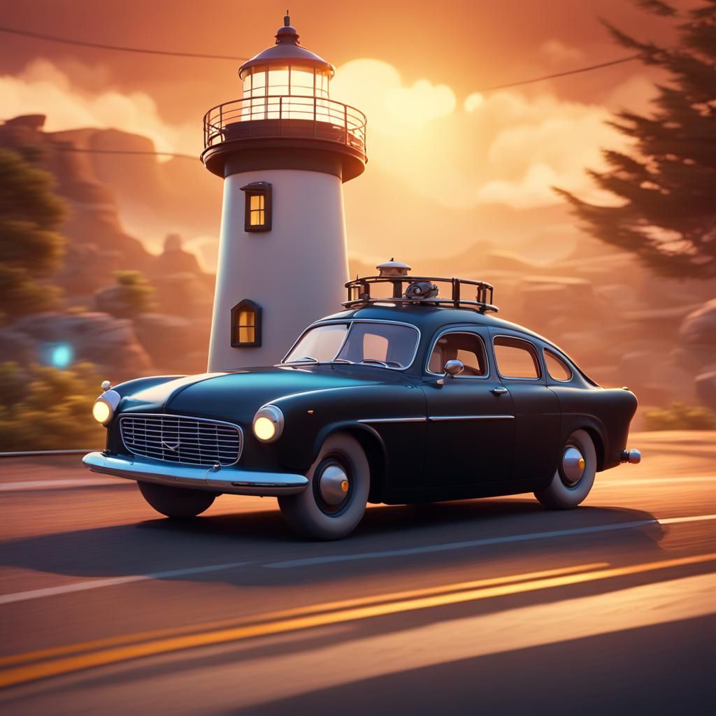 Mouse Driving a Volvo: Pixar-Style 3D Digital Art