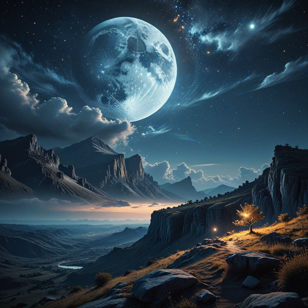 Ethereal Fantasy Dreamscape Under Starry Night Sky