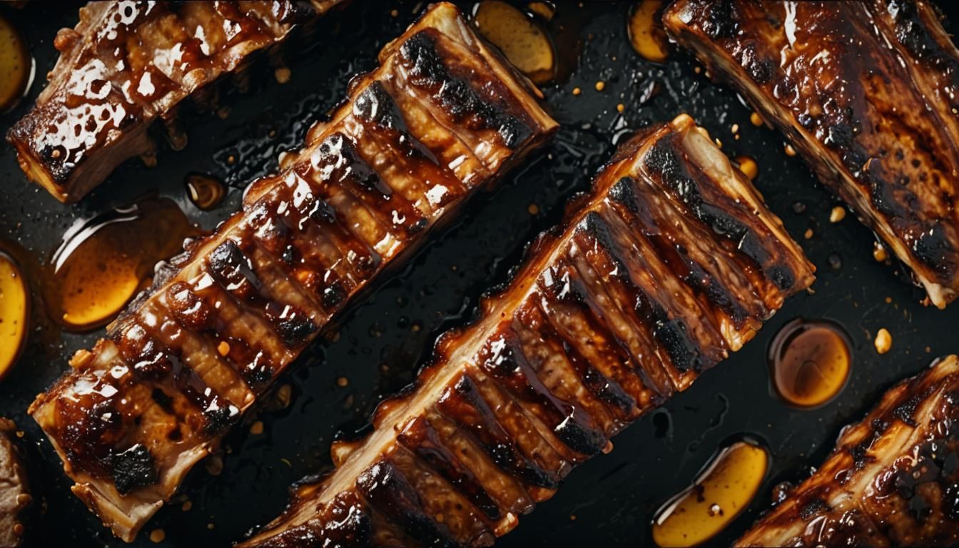 Grilled Honey Pork Ribs: Close-Up Cinematic Food Photography