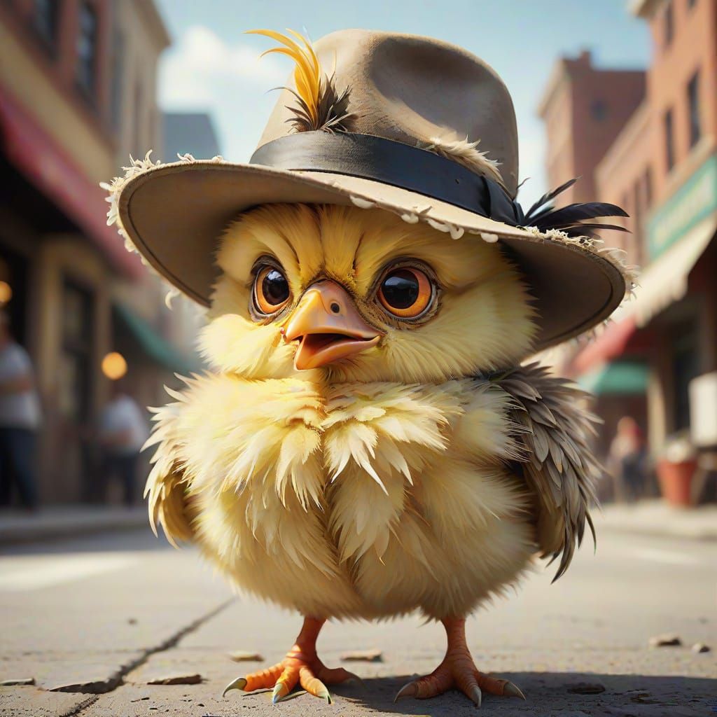 Furious Fluffy Chick in Fedora Hat