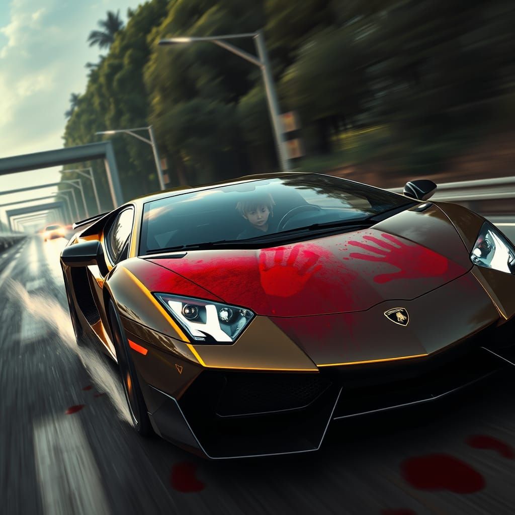 Surreal Highway Encounter in Vibrant, Gritty Realism