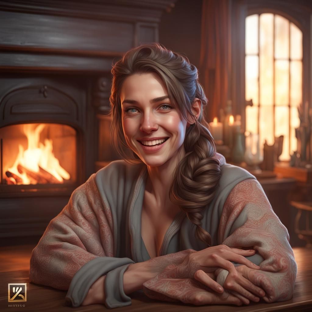 Detailed Portrait of Smiling Woman with Dynamic Lighting