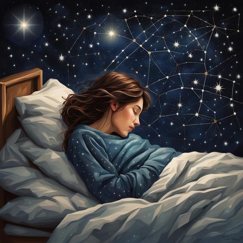 Woman Sleeping Under Orion Constellation at Night