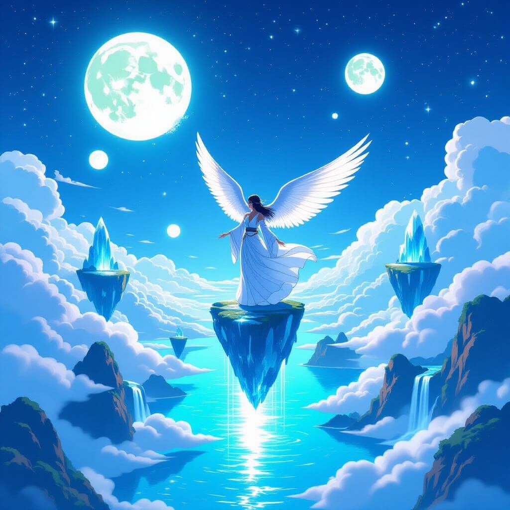 Winged Sorceress Above Crystal Islands: Anime Style