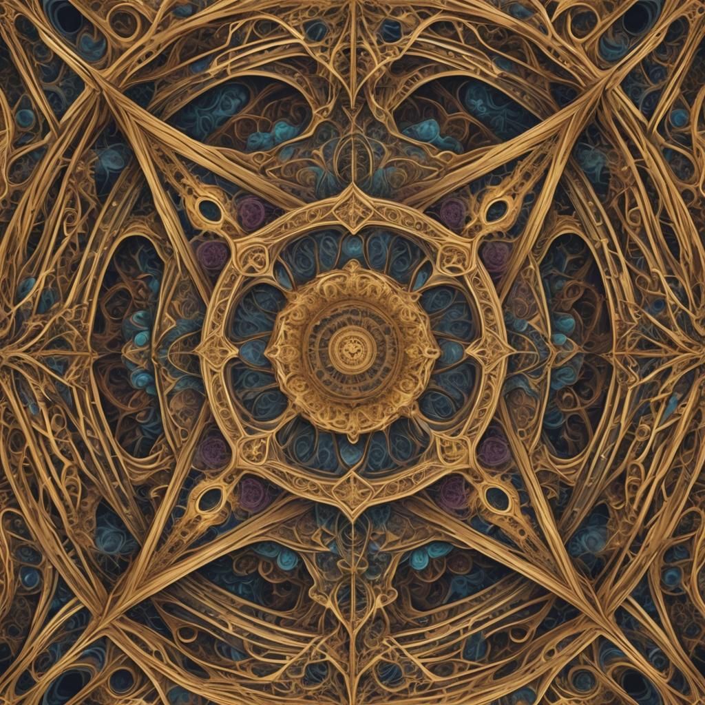 Gilded Geometric Optical Illusion in Fractal Art
