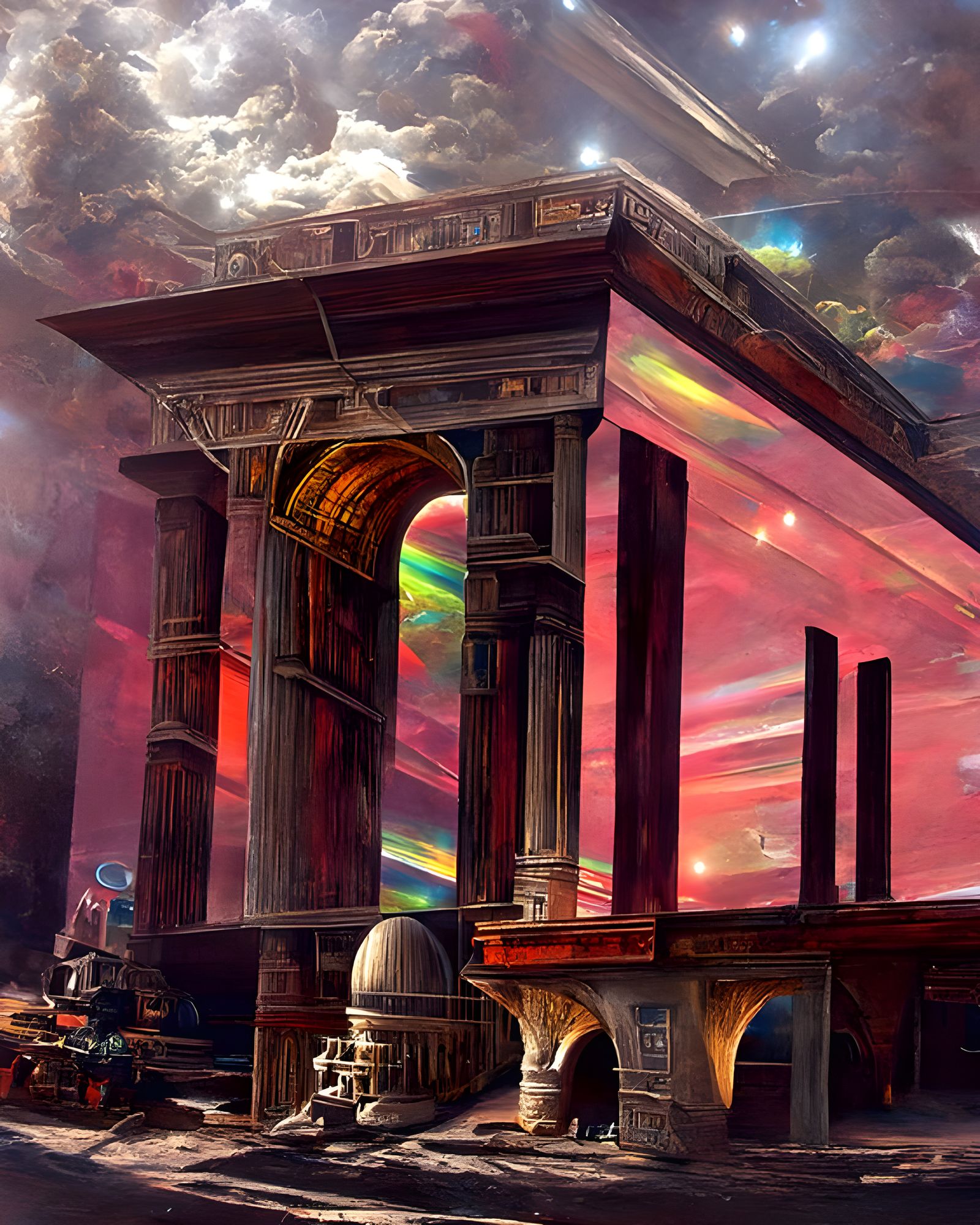 Iridescent Space Temple Photoillustration in Sci-Fi Style