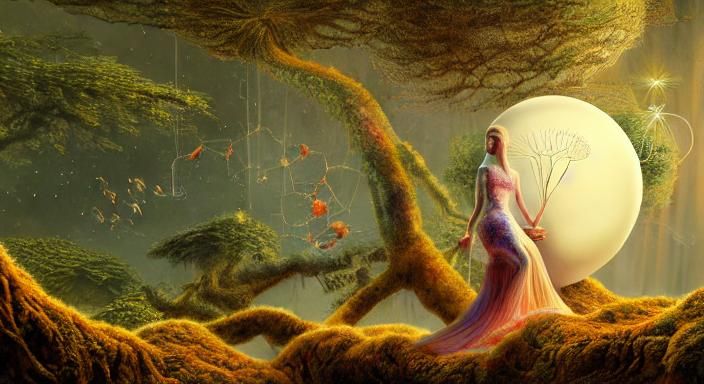 Surreal Brain Network in Watercolor with Sunset Exposure