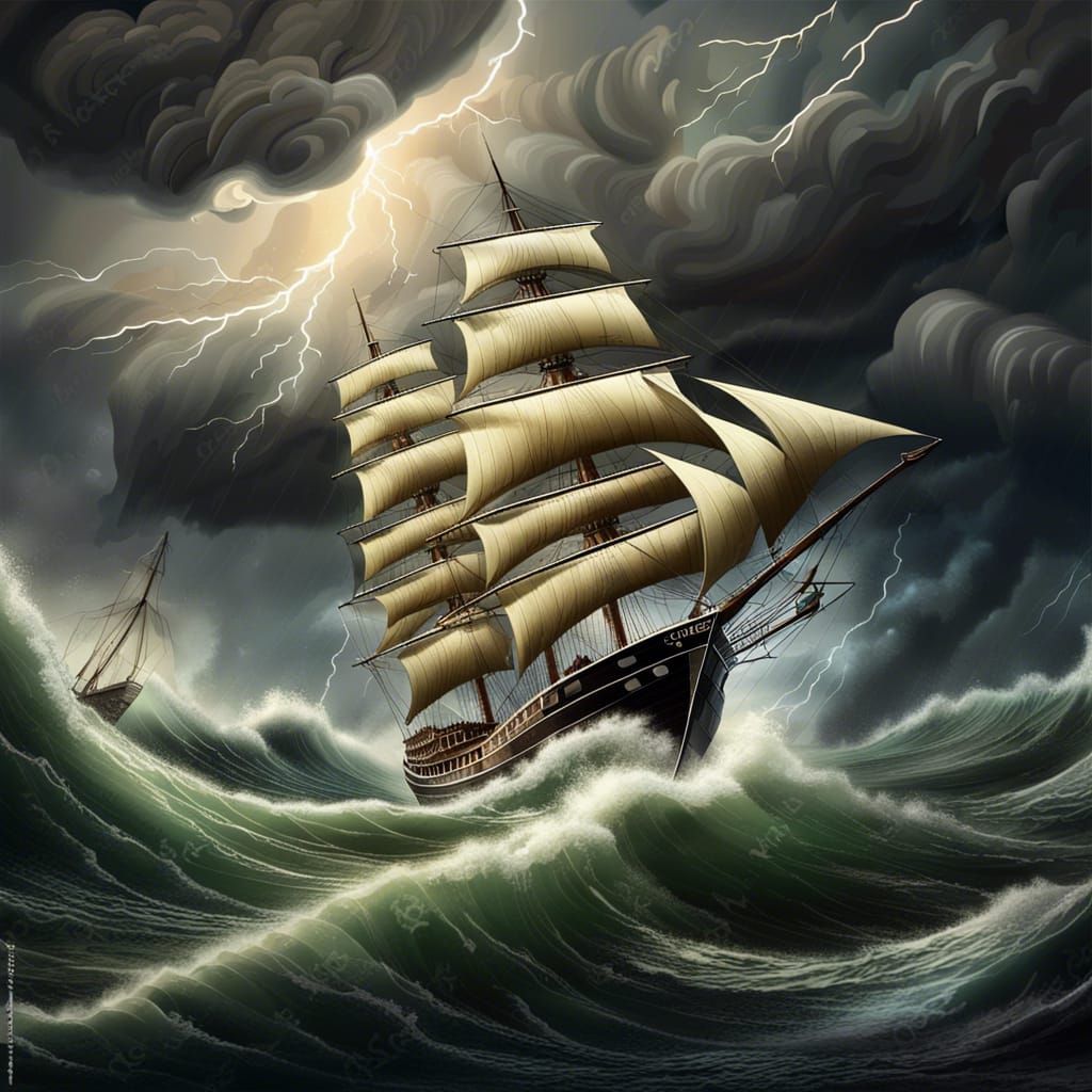 Sailing Ship in a Terrible Storm at Sea
