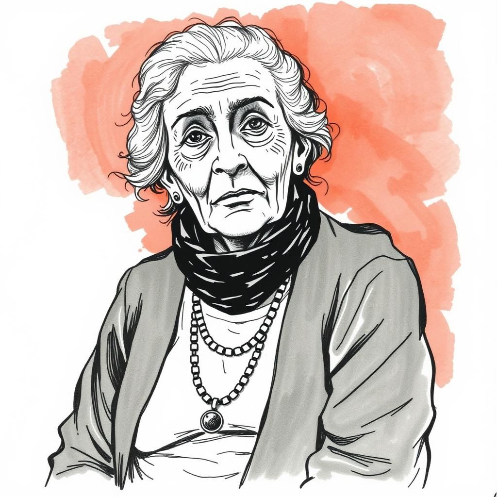 Naive Pen and Ink Drawing of Eccentric Woman