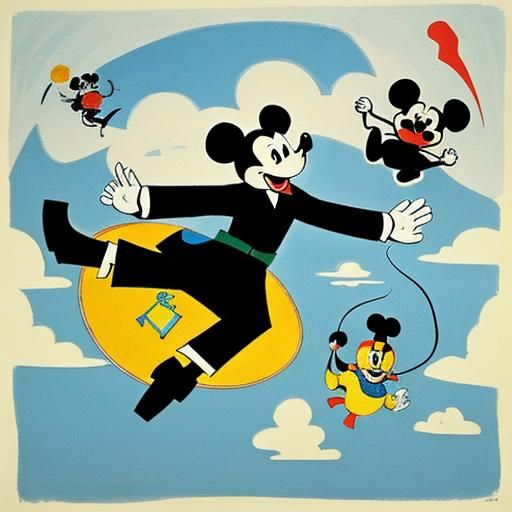 Flying Teapot and Mickey Mouse in Cubist Style