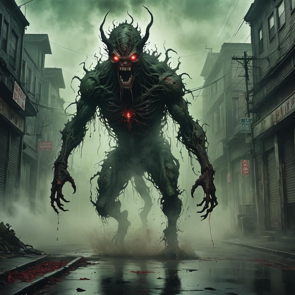 Monstrous Figure Emerges in Dark Surreal Ink Splatter Art