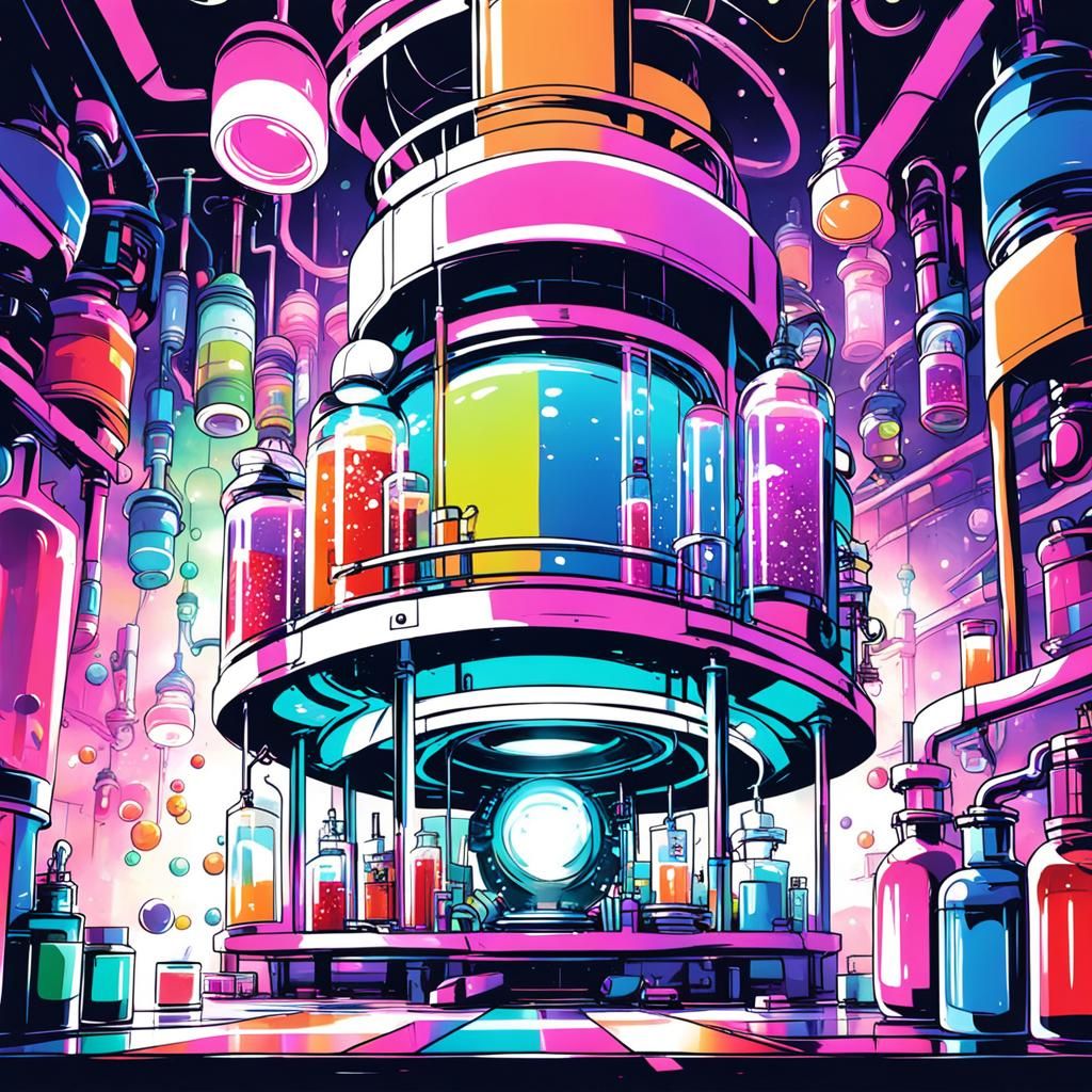 Futuristic Anime Laboratory with Colorful Tubes