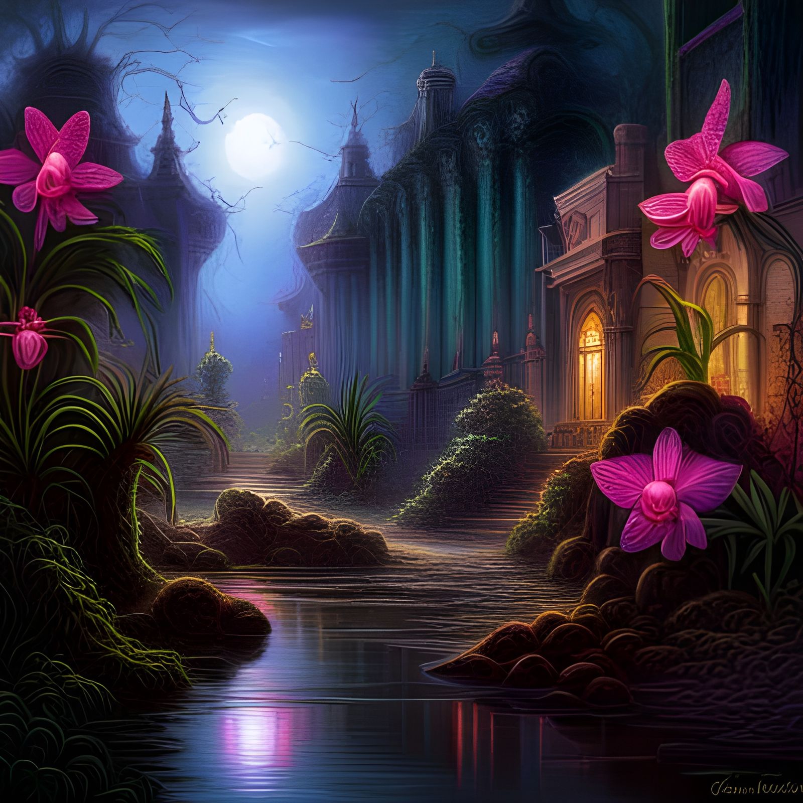 Glowing Orchids in a Synthwave Garden of Unearthly Desires