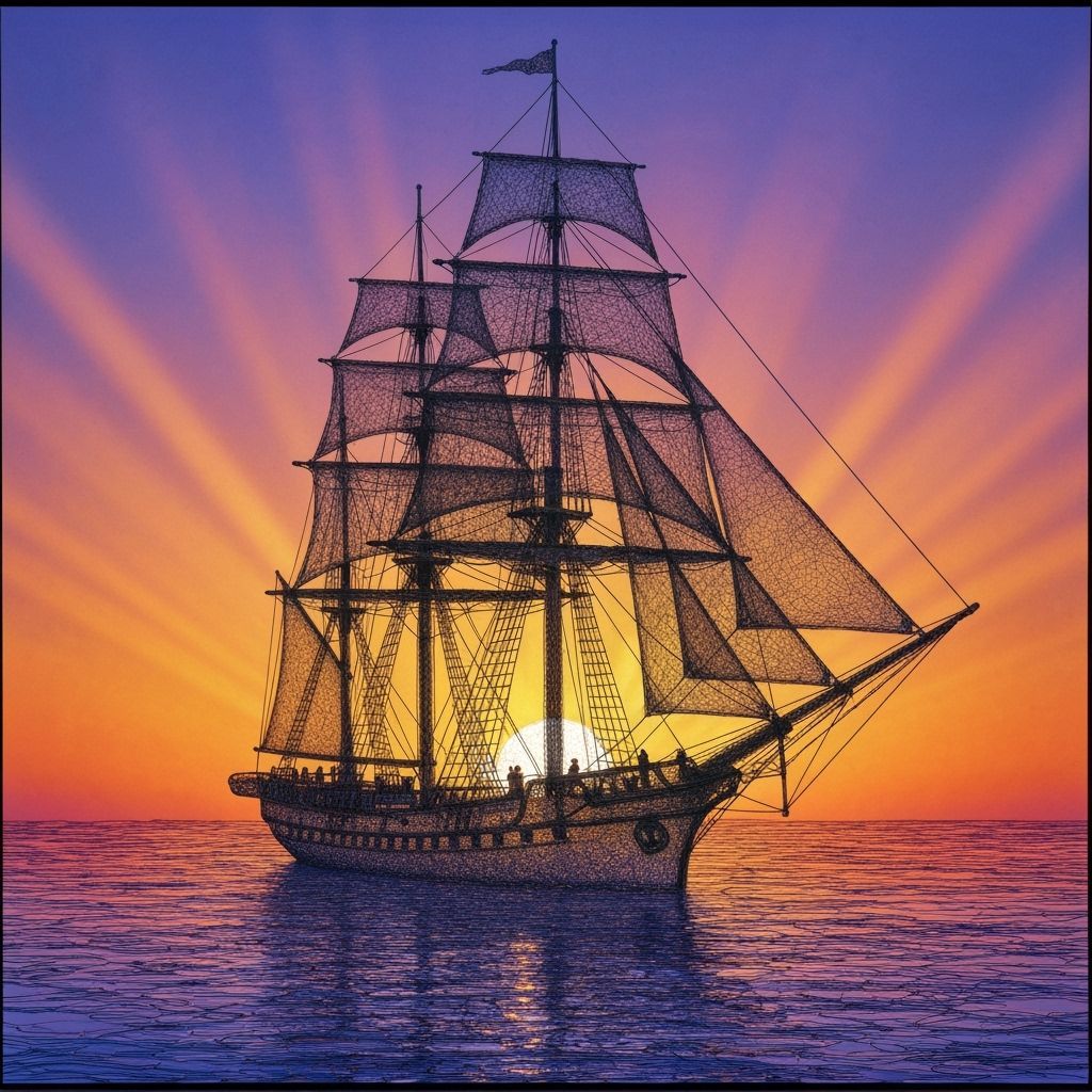 Wire Art Windjammer at Sunset