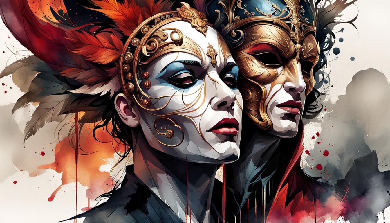 Comedy and Tragedy: Watercolor Drama Masks