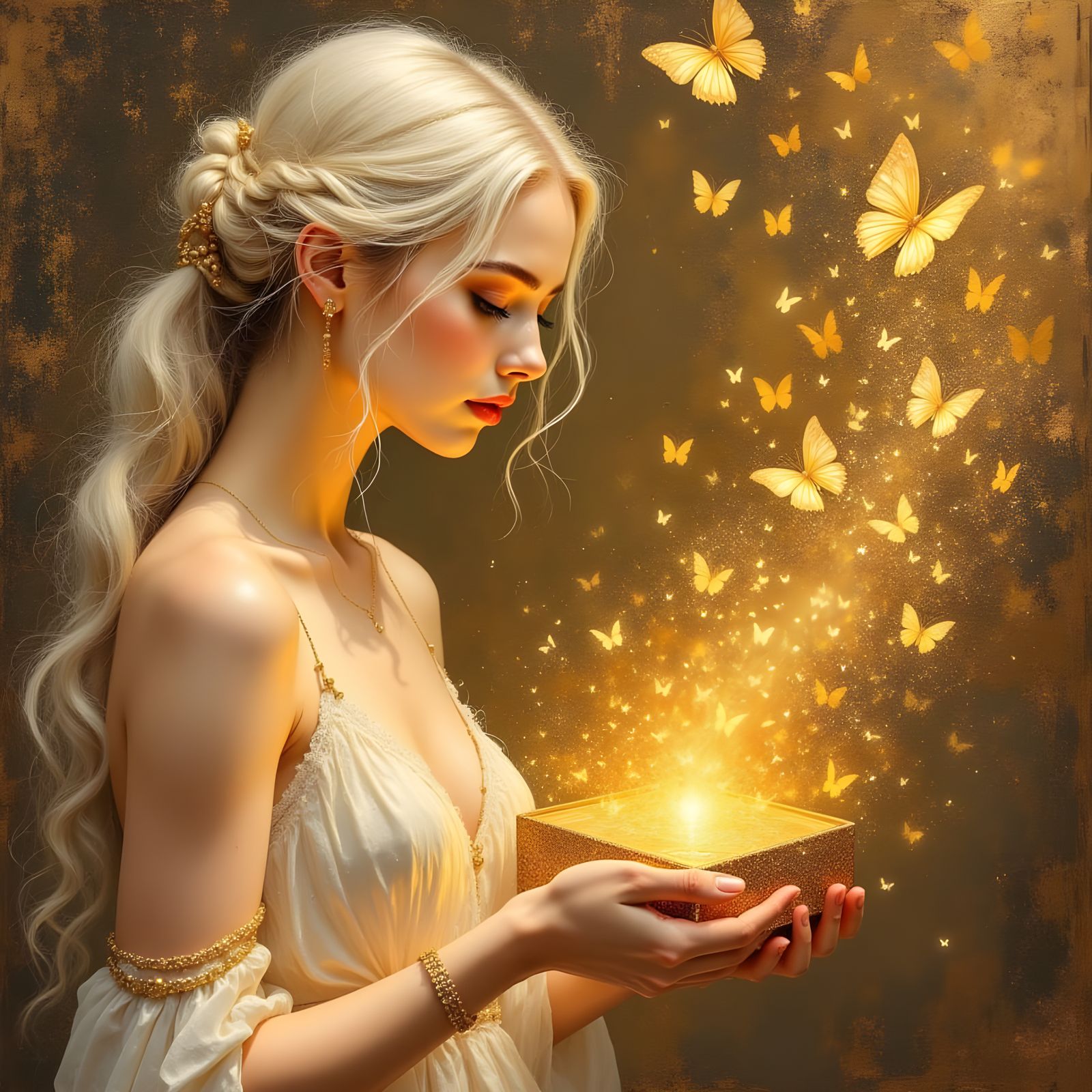 Ethereal Lady with Golden Light and Butterflies