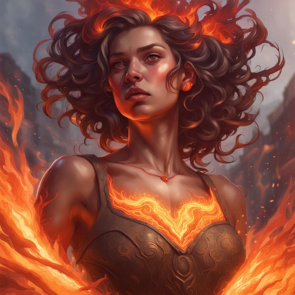 Fiery Heart Portrait in Hyperdetailed Style